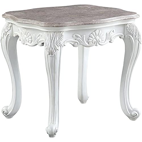 Acme Furniture White Rectangular Marble Top End Table - Modern Living Room Side Table for Sofa & Lounge Decor