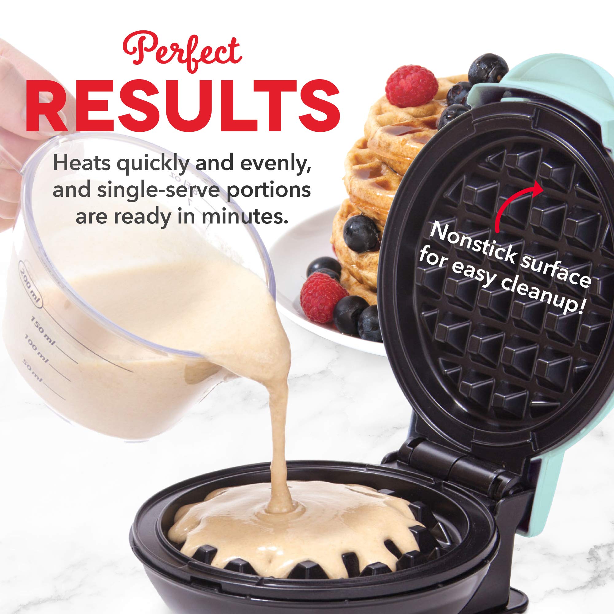 Dash Mini Waffle Maker & Griddle - 4-in-1 Breakfast Maker for Waffles, Pancakes, Eggs & More (Aqua Blue) | Perfect for Small Kitchens, Dorms, RVs & Quick Breakfasts