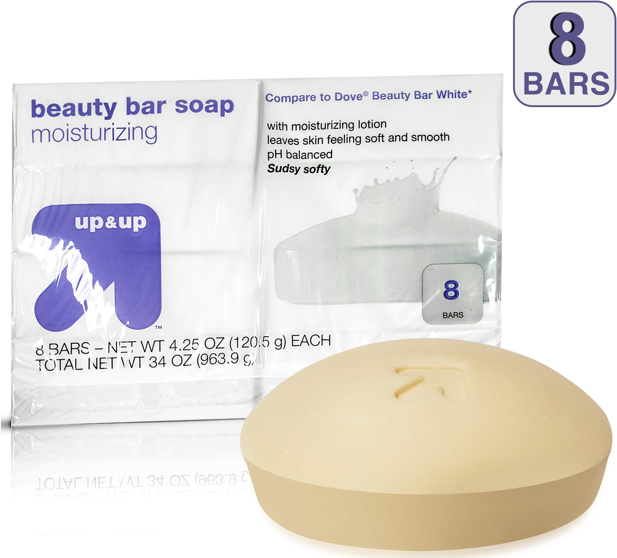 Up & Up Moisturizing Bar Soap - 8 Pack Antibacterial White Soap for Gentle Skin Cleansing | Perfect for Daily Shower, Hand Washing & Travel