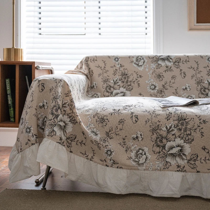 Bohemian Floral Sofa Slipcover with Ruffled Trim - Tribal Print Couch Cover for Living Room Decor, Home Styling & Comfort