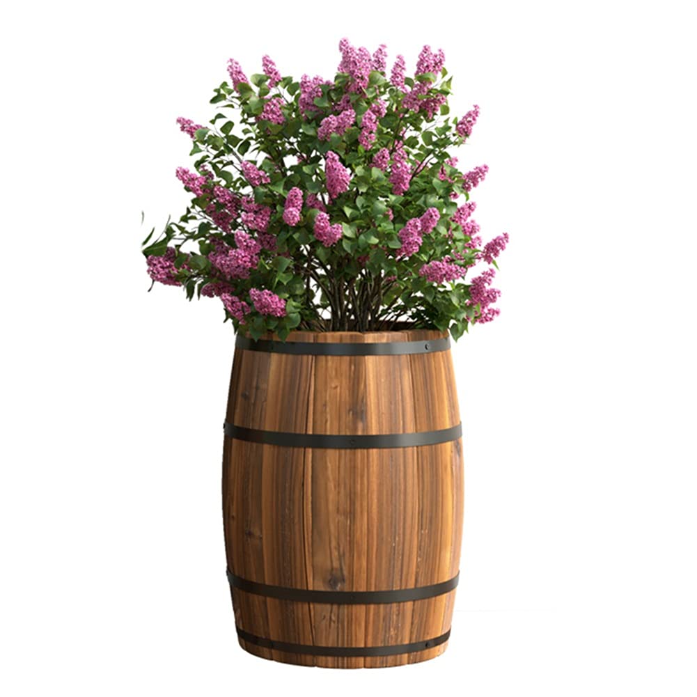 Vintage Half Barrel Planter - 32x60cm Brown Flower Pot for Balcony, Garden, Patio | Rustic Wine Barrel Decor | Weather-Resistant, Easy to Move | Perfect for Flowers, Herbs & Outdoor Plants | Home & Garden Decoration