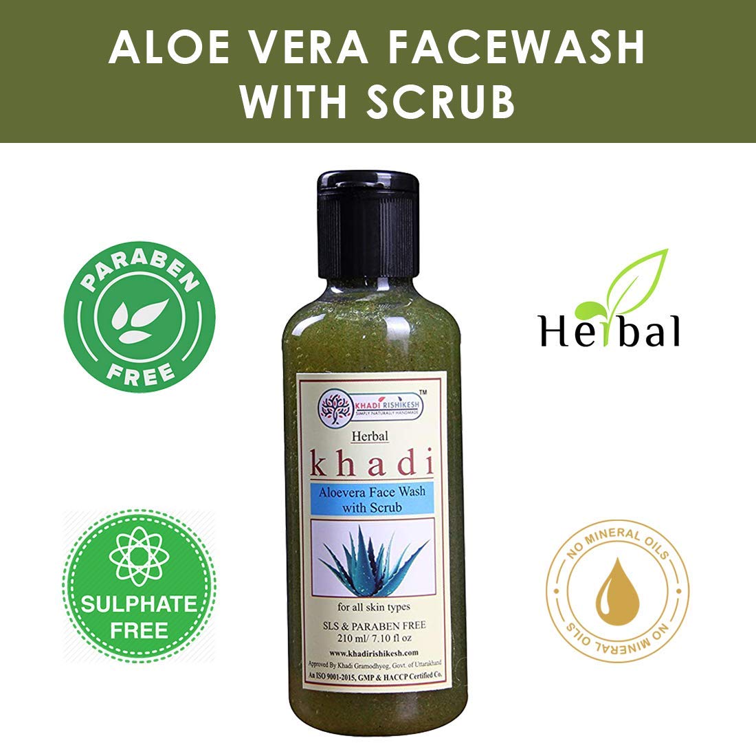 KHADI RISHIKESH Herbal Aloe Vera Face Wash with Scrub - 100% Natural, Deep Cleansing & Exfoliating for Glowing Skin - Perfect for Daily Skincare Routine & Acne-Prone Skin (Pack of 1)