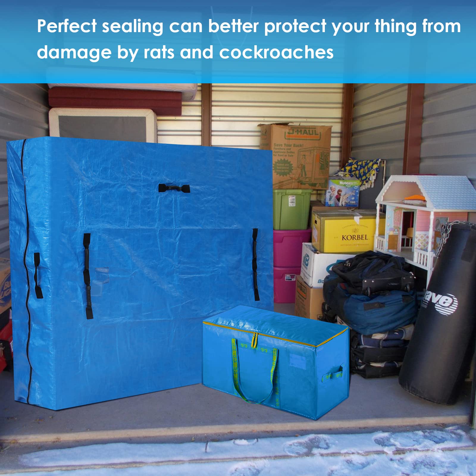 8-Pack Extra Large Heavy Duty Moving Bags with Handles - Waterproof Storage Totes for Packing & Organizing - Reinforced Puncture Resistant Material & Strong Zipper Pulls - Alternative to Moving Boxes - Perfect for Home Storage, Moving Houses & Travel Luggage Organization