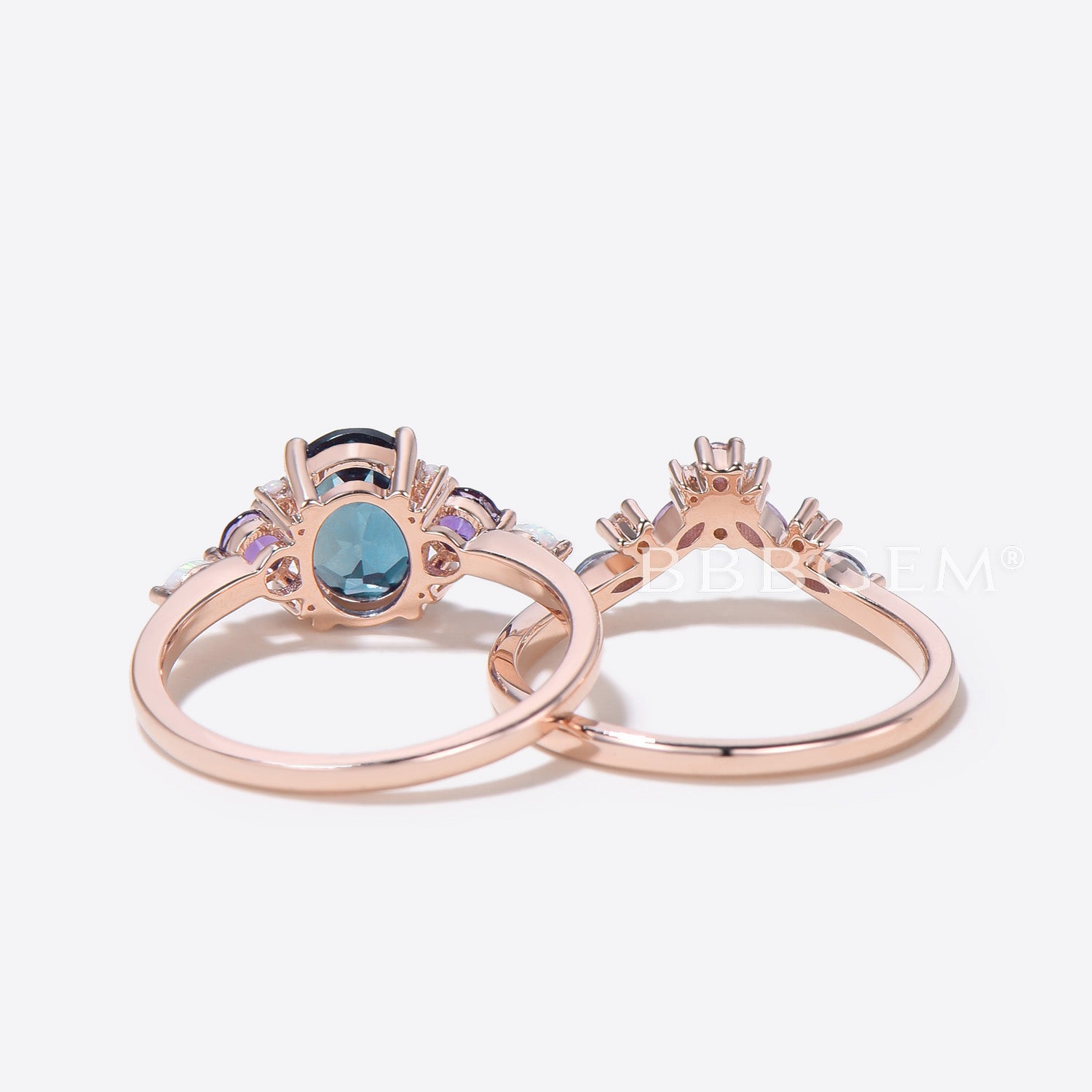 Butterfly Alexandrite Engagement Ring Set with Cluster Amethyst - Vintage Style Wedding Jewelry for Women, Bridal Party, Anniversary Gift