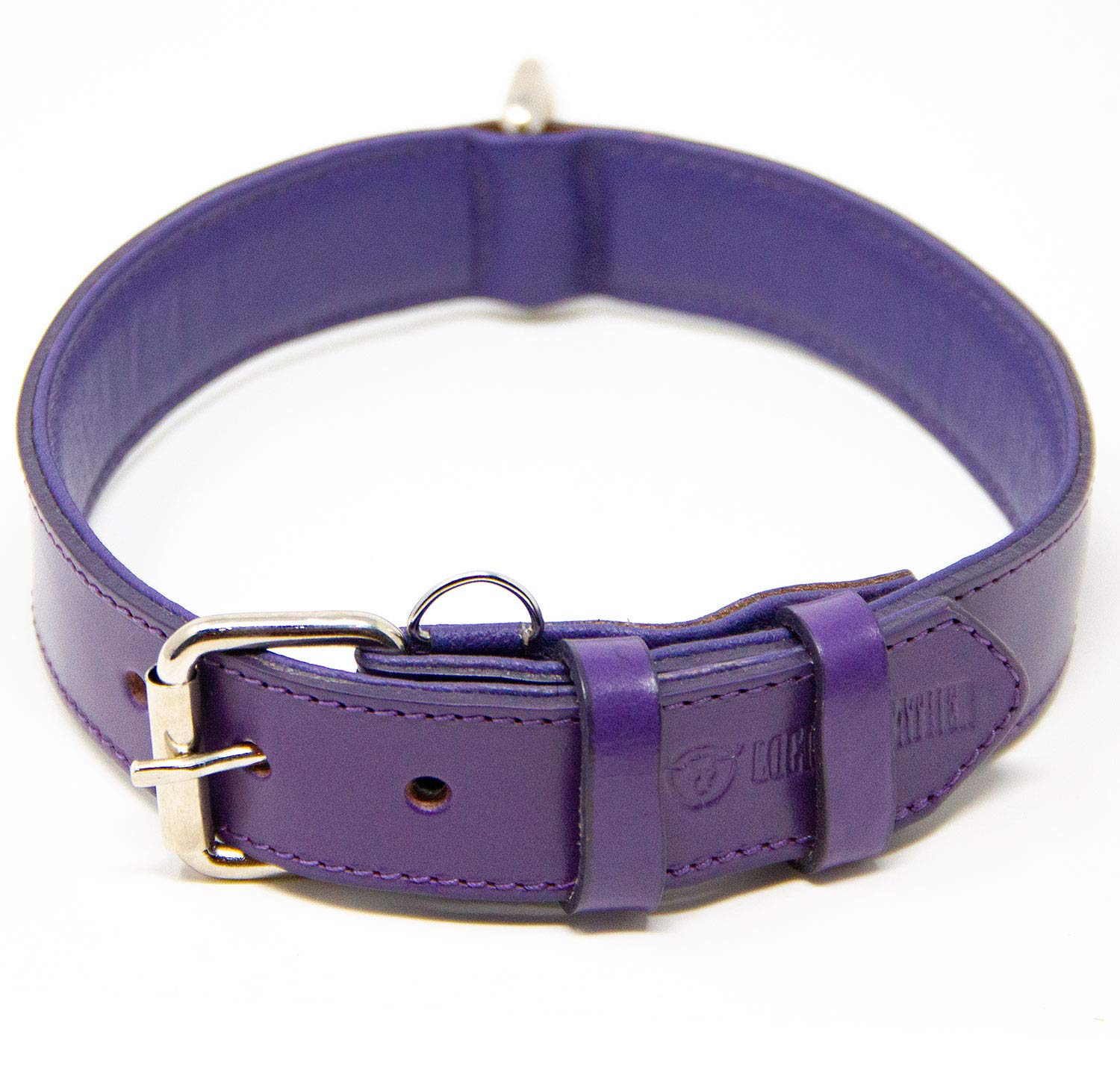 Premium Full Grain Padded Genuine Leather Dog Collar for Large Dogs - Adjustable & Durable Purple Pet Collar for Training, Walking & Outdoor Adventures