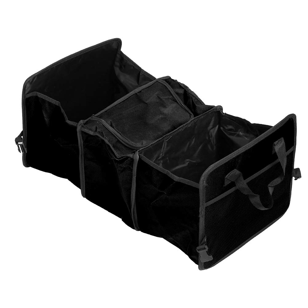 Foldable Car Trunk Organizer with Insulated Cooler - Black Mesh Storage Bag for Travel, Camping & Grocery Shopping | Pithsdp