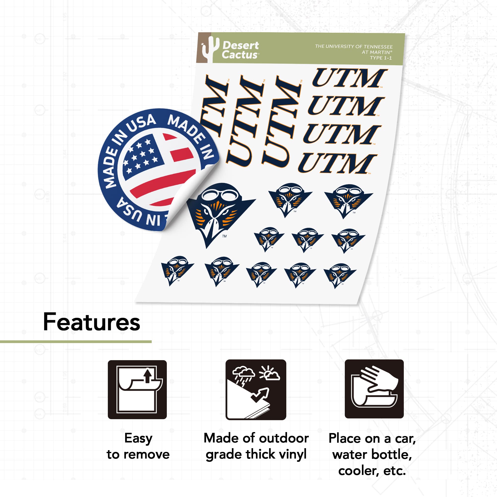Tennessee Skyhawks Vinyl Decals - UT Martin Stickers for Laptop, Water Bottle, Car & Scrapbooking | Durable Desert Cactus Design | Perfect for School Spirit, College Decor & Fan Gifts