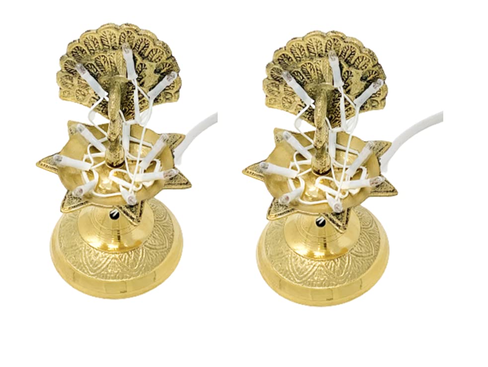 Electric Peacock Diya Set of 2 - LED Puja Lamps for Hindu Worship, Home Decor & Festivals - Beautiful 1 Layer Peacock Design for Diwali, Weddings & Spiritual Ceremonies