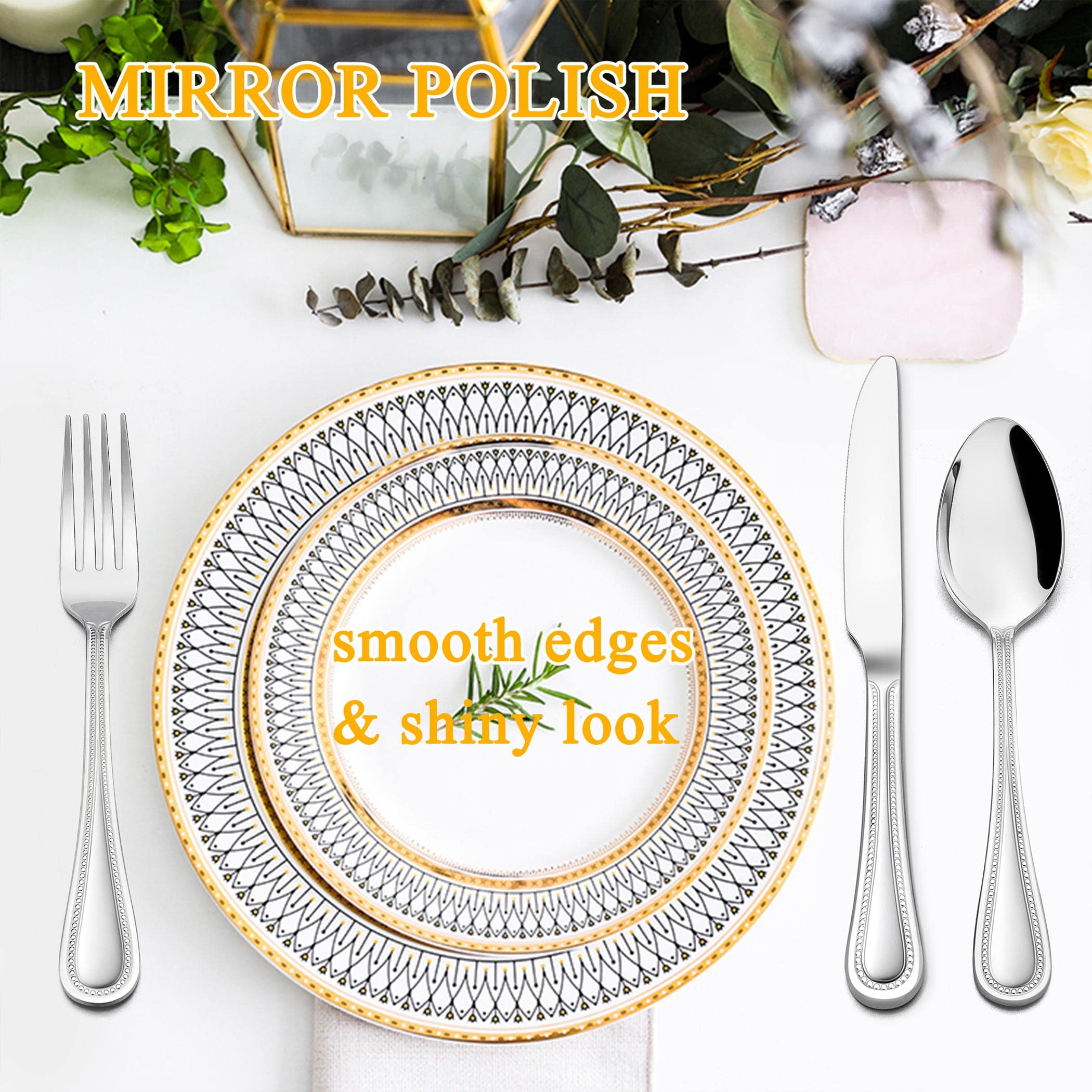 Premium 60-Piece Stainless Steel Flatware Set for 12 - Elegant Silverware with Pearled Edge for Kitchen, Restaurant & Party Use | Includes Forks, Knives & Spoons | Dishwasher Safe | Perfect for Fine Dining, Wedding Receptions & Holiday Gatherings