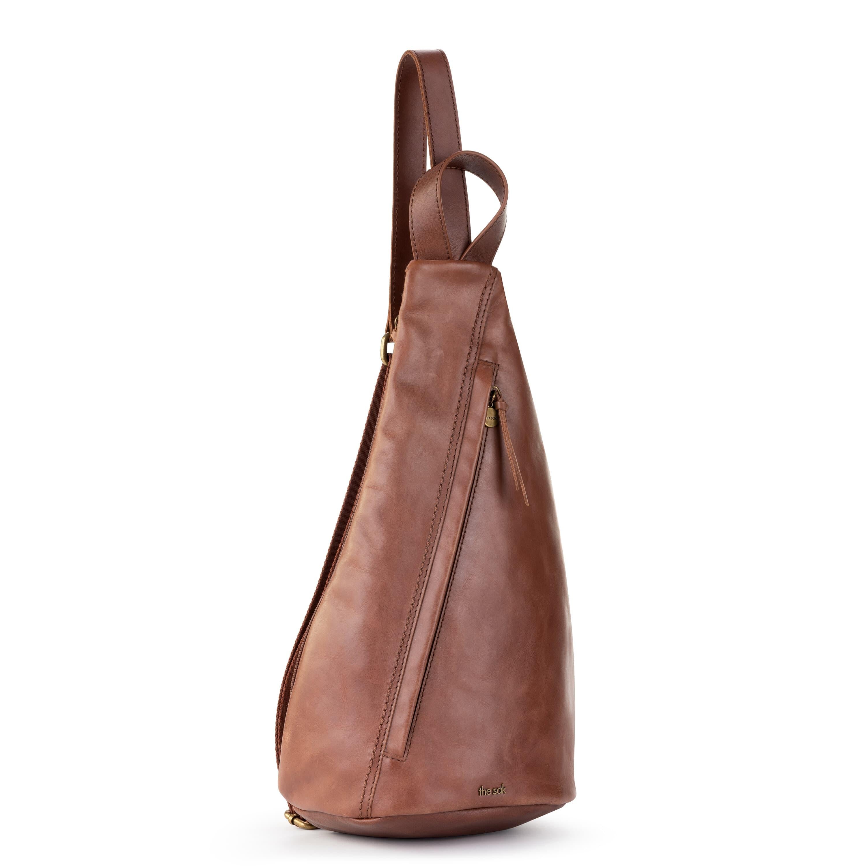 Premium Geo Sling Backpack - Genuine Leather & Teak Wood Accents - Perfect for Travel, Hiking, and Everyday Use