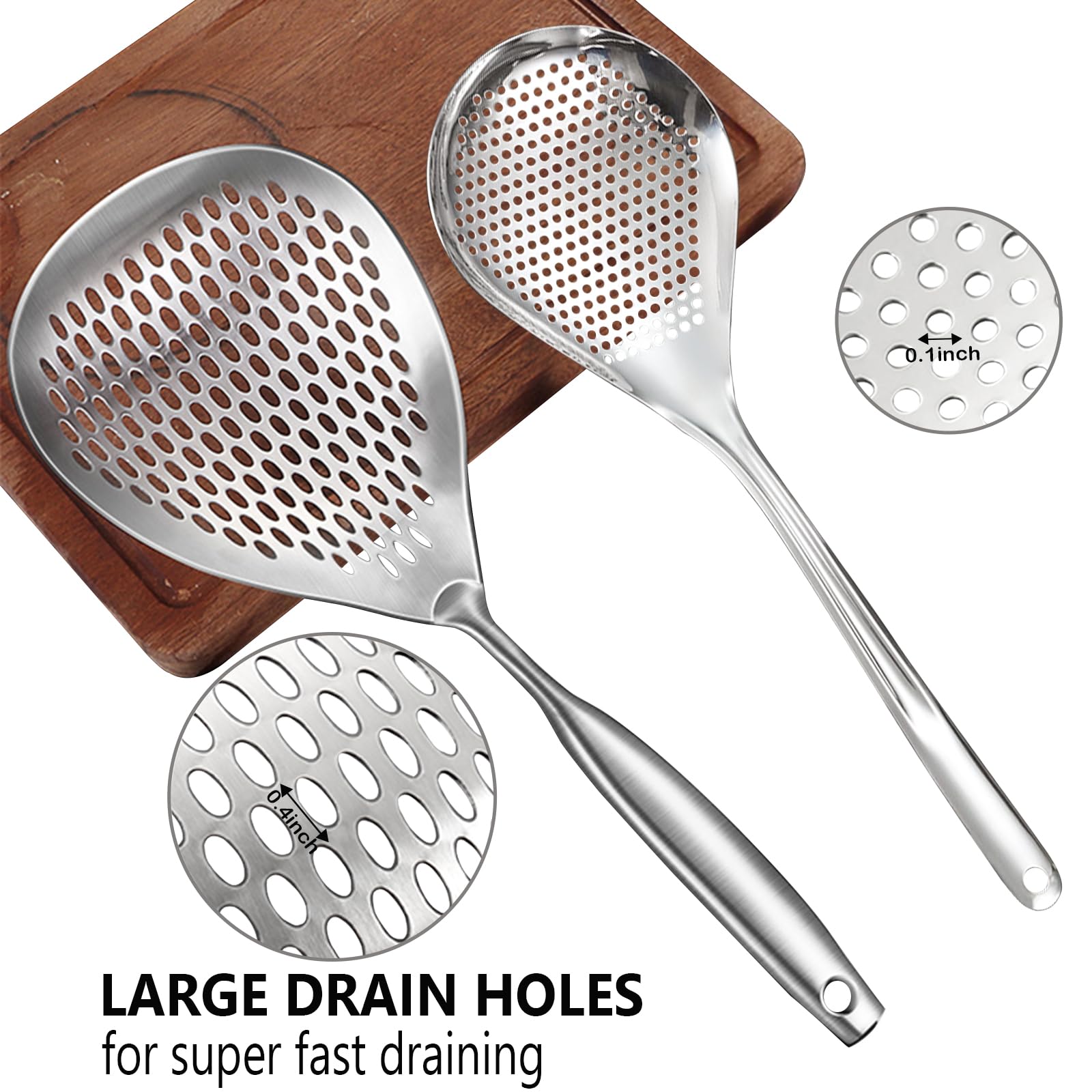 KAYCROWN 2-Pack Stainless Steel Skimmer Slotted Spoon - Pasta Spider Strainer Ladle for Frying, Cooking & Deep Frying - Durable Kitchen Skimmer Colander for Pasta, Dumplings, Noodles & Tempura - Perfect for Home Chefs & Restaurants