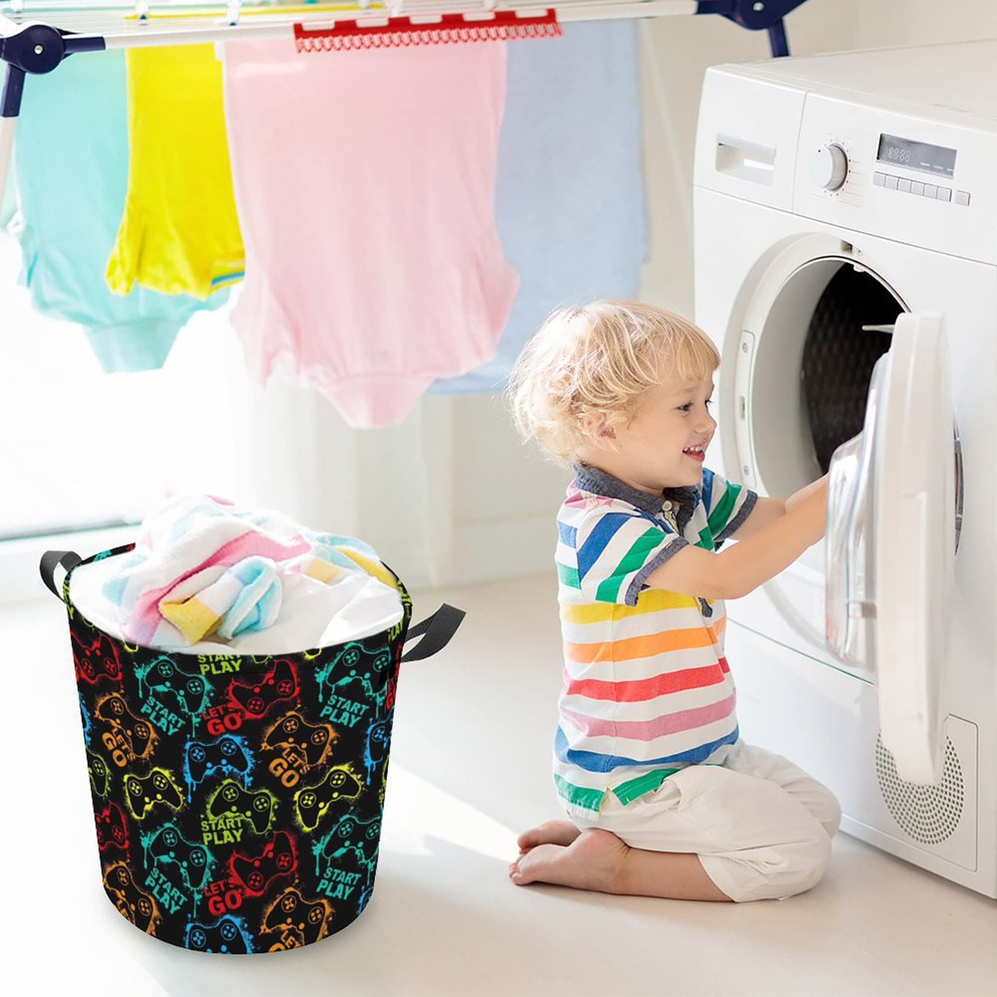 Gaming Themed Laundry Hamper for Boys - Kids Toy Storage Bin & Dirty Clothes Organizer | Baby Nursery Hamper for Bedroom, Bathroom & Gamer Room Decor - Perfect for Boys' Bedrooms, Game Rooms & Kids' Play Areas