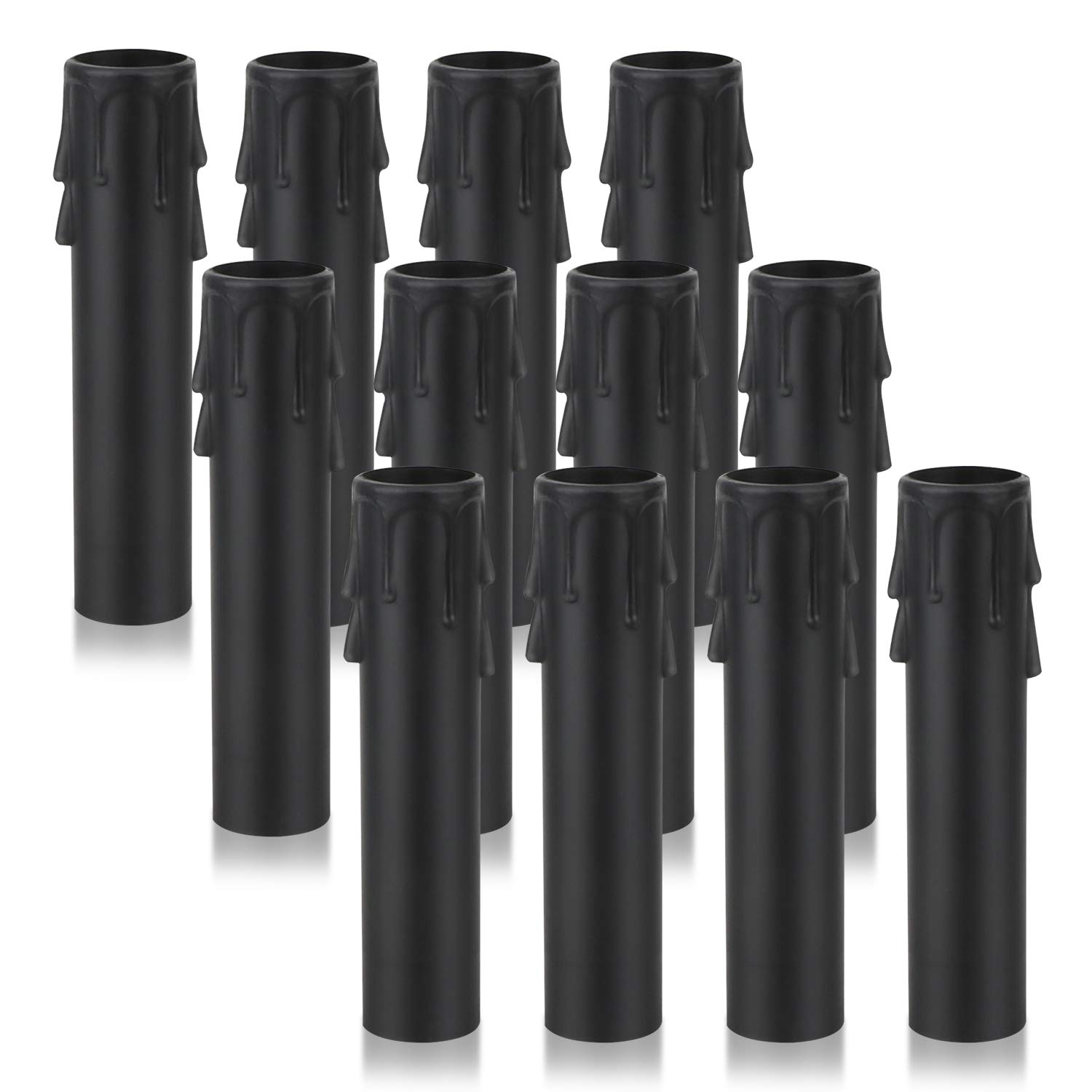 Helunsi 12 Pack Black Plastic Chandelier Candle Sleeves - 4 Inch E12 Candelabra Light Socket Covers for DIY Lamp Replacement Parts | Perfect for Dining Room, Bedroom, and Wedding Decor Lighting