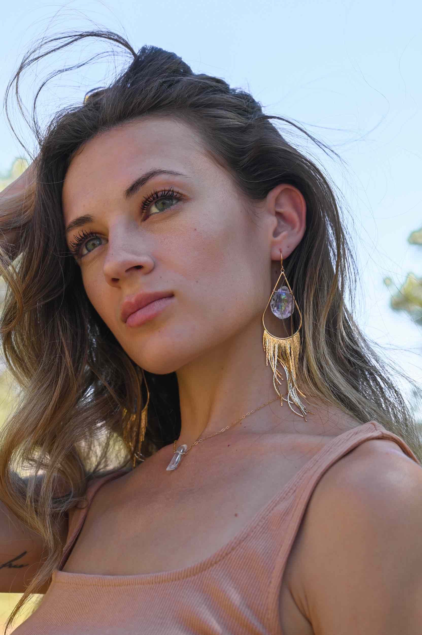 Wild & Free Girl Gold Fringe Aura Earrings - Boho Chic Dangle Earrings for Women, Trendy Statement Jewelry for Parties, Weddings & Everyday Wear