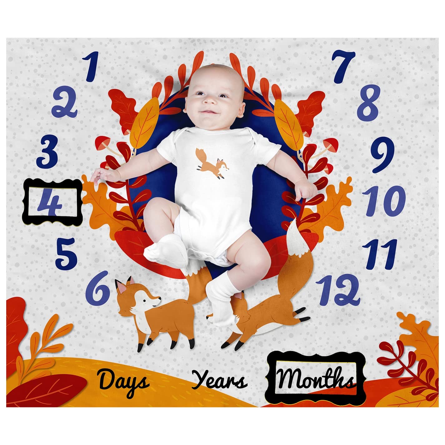 PAMBO Fox Baby Milestone Blanket for Newborns & Infants - Soft Age Blanket for Baby Boy & Girl Photo Shoots | Fox-Themed Baby Shower Gift for 1st Birthday & Monthly Milestone Photos - Perfect for Nursery Decor & Newborn Photography