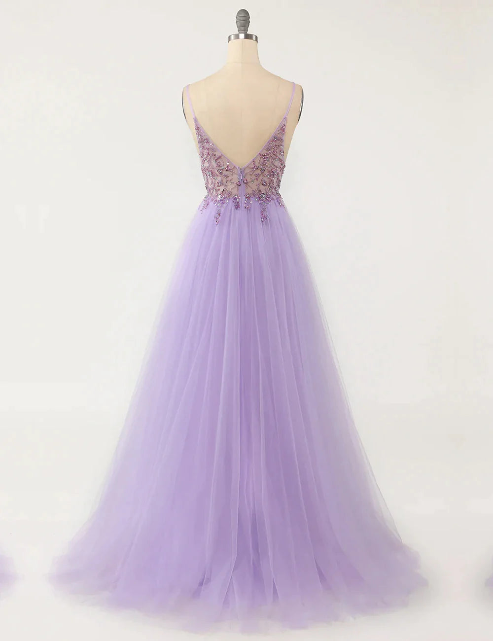 Elegant Sexy V-Neck Crystal Beaded Backless Evening Dress for Women - Formal Prom Gown with Spaghetti Straps in Purple | Perfect for Prom, Gala, Cocktail Party & Special Occasions