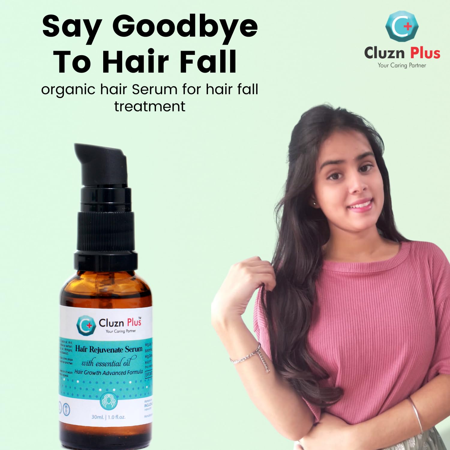 Cluzn Plus Hair Rejuvenate Serum for Women & Girls - 30ml | Essential Oil Enriched with Advanced Hair Growth Formula | Organic Treatment for Hair Loss | Promotes Healthy, Shiny Hair Growth | Perfect for Daily Scalp Care & Thinning Hair Solutions