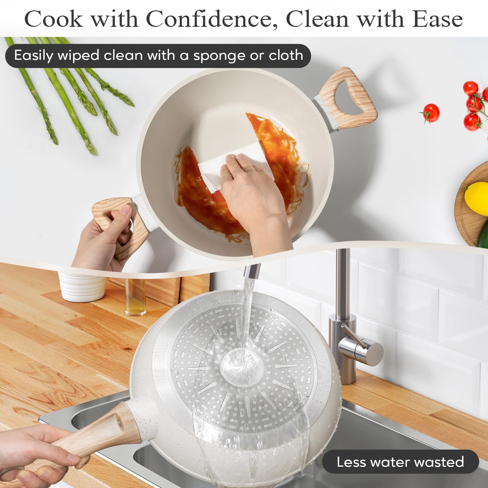 12-Piece Nonstick Cookware Set - White Granite Induction Pots & Pans, PFAS/PFOA/PFOS Free Healthy Kitchen Cooking Set with Frying Pans, Saucepans & Steamer | Perfect for Home Cooking, Meal Prep & Induction Stovetops