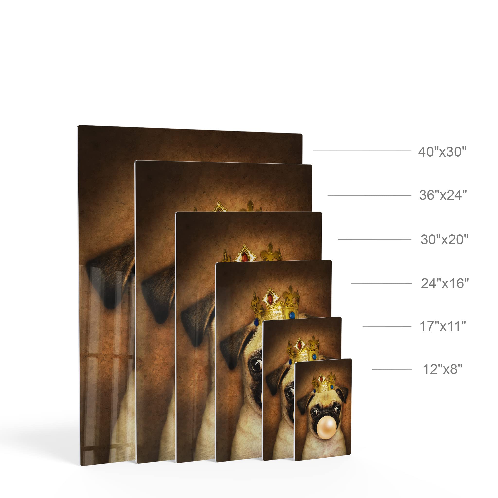 King Pug & Epagneul Breton Dog Portrait Metal Wall Art Set - Crowned Pug & Bubble Gum Chewing Dog Decor (12x8 Inches) - Perfect for Living Room, Bedroom, Kids Nursery & Pet Lover Gifts