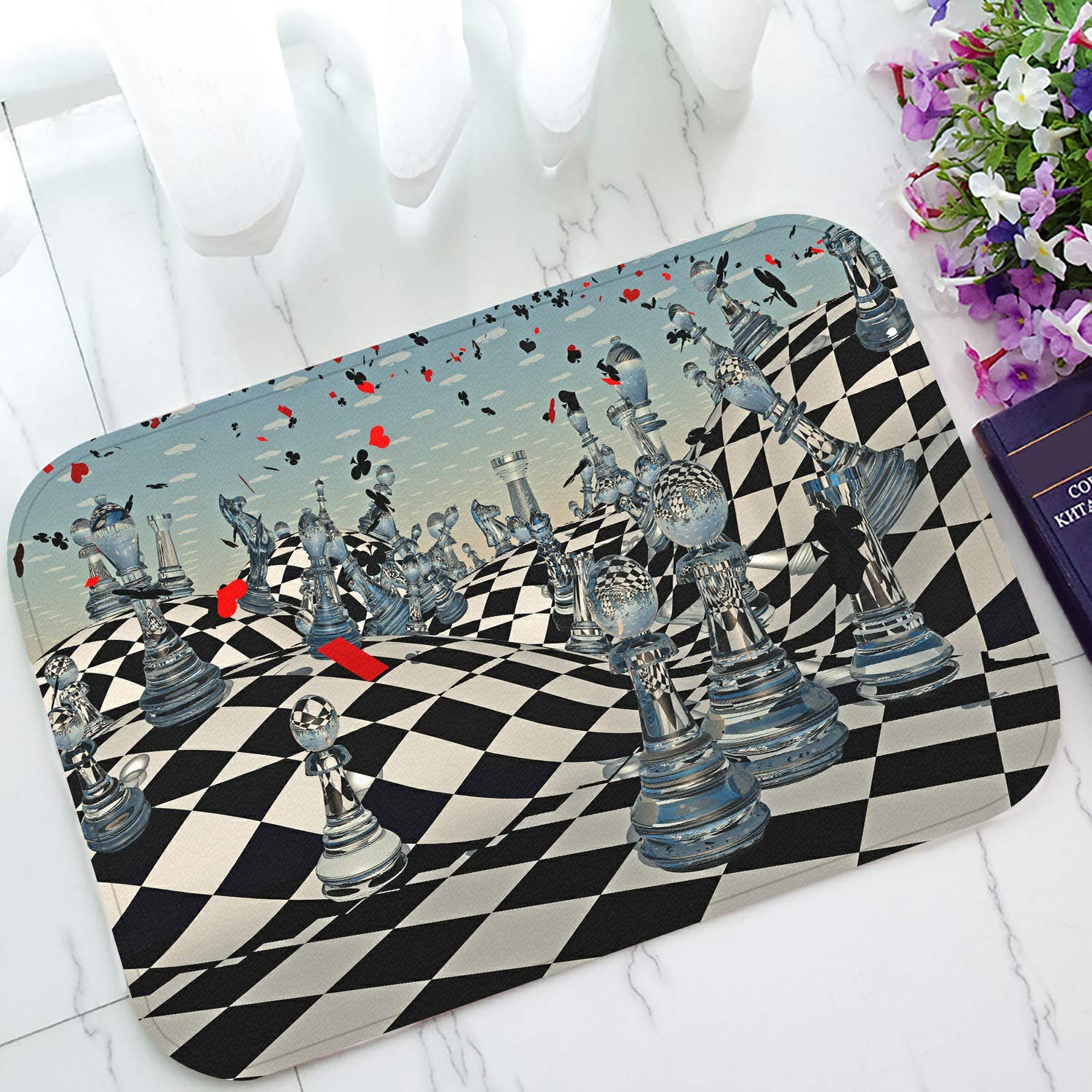 ECZJNT Fantasy Chess Welcome Doormat - Non-Slip Bath Rug & Entrance Floor Mat (23.6x15.7 Inches) - Perfect for Game Rooms, Bedrooms, and Front Door Decor