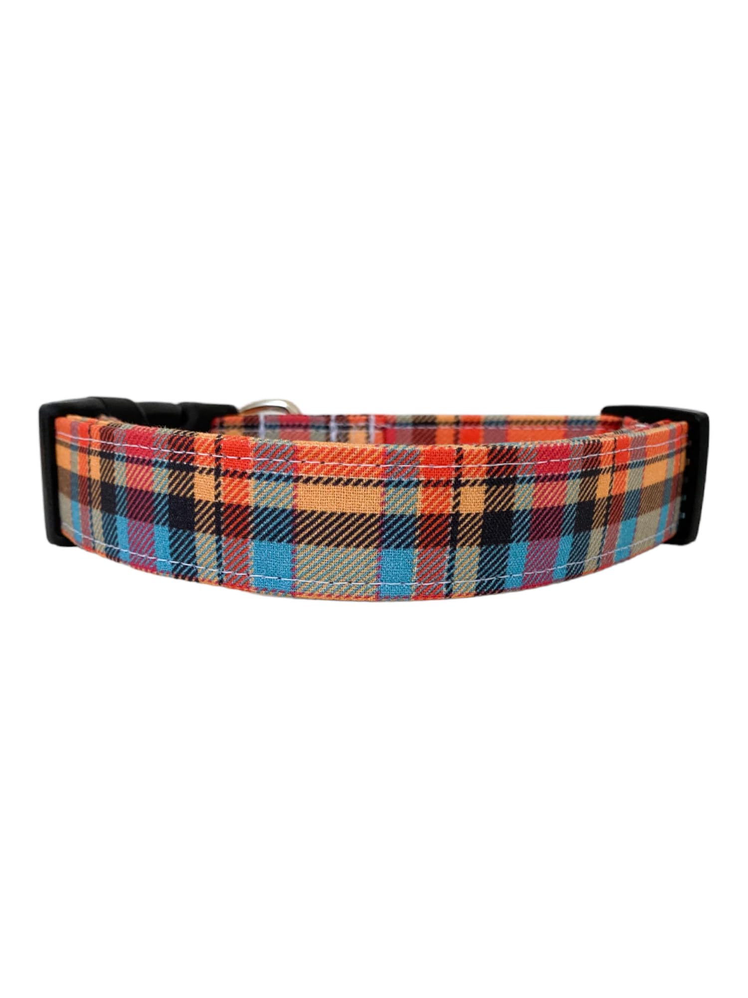 Orange Plaid Dog Collar for Small Dogs & Cats - Adjustable Pet Collar with D-Ring for Leash - Perfect for Daily Walks, Pet Training & Fashion Accessories