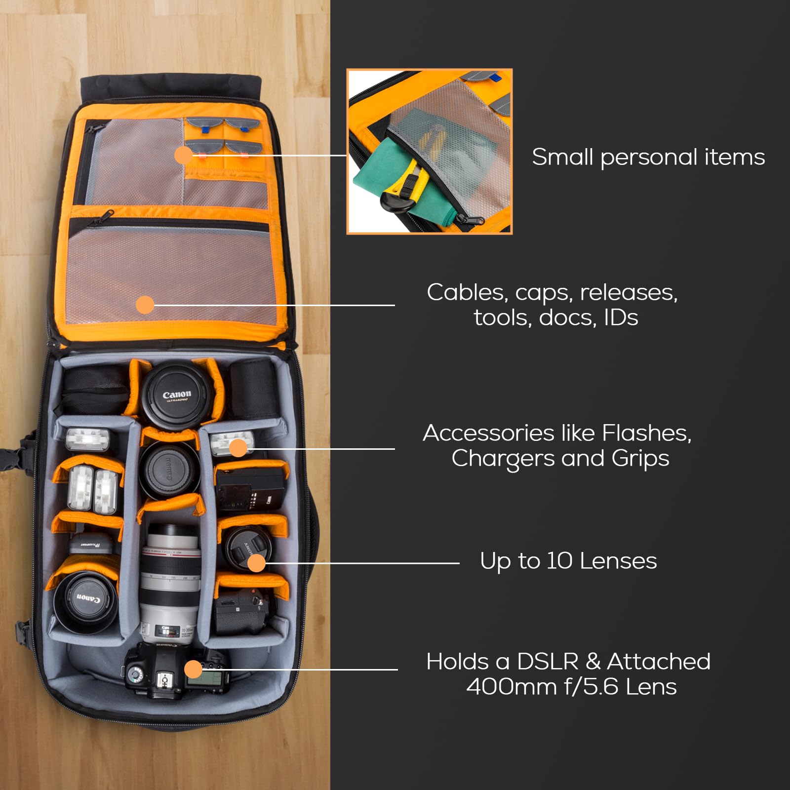SLINGER 2-in-1 Wheeled Camera Backpack - Rolling DSLR Camera Case with Handle & Anti-Shock Dividers for Lenses, Hoods, Lighting, Tripod | Travel Photography Gear for Professionals & Enthusiasts | Perfect for Air Travel, Photo Shoots & Outdoor Adventures