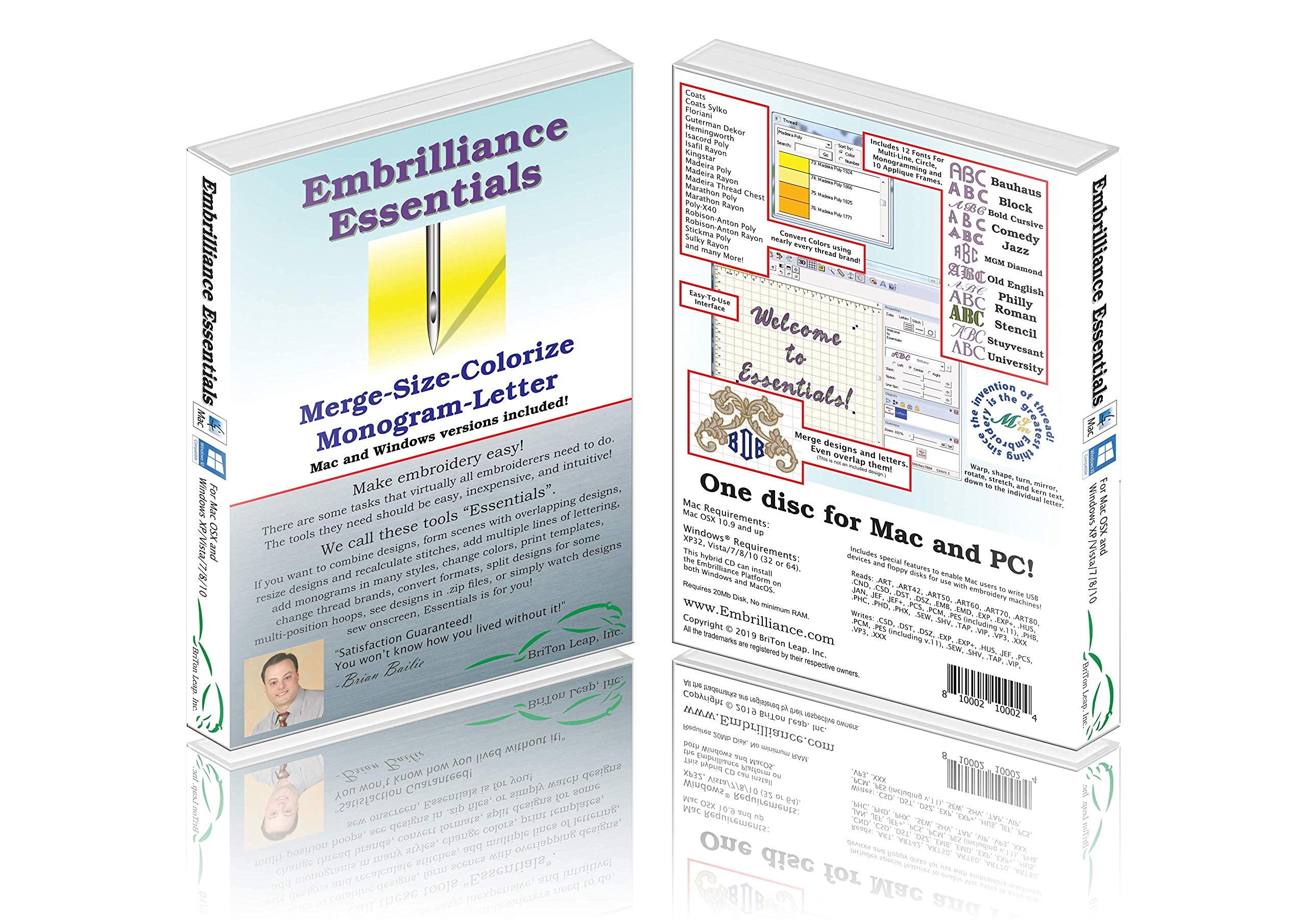 Embrilliance Essentials Embroidery Software for Mac & PC - Digitize & Edit Designs for Home Decor, Apparel & Crafts