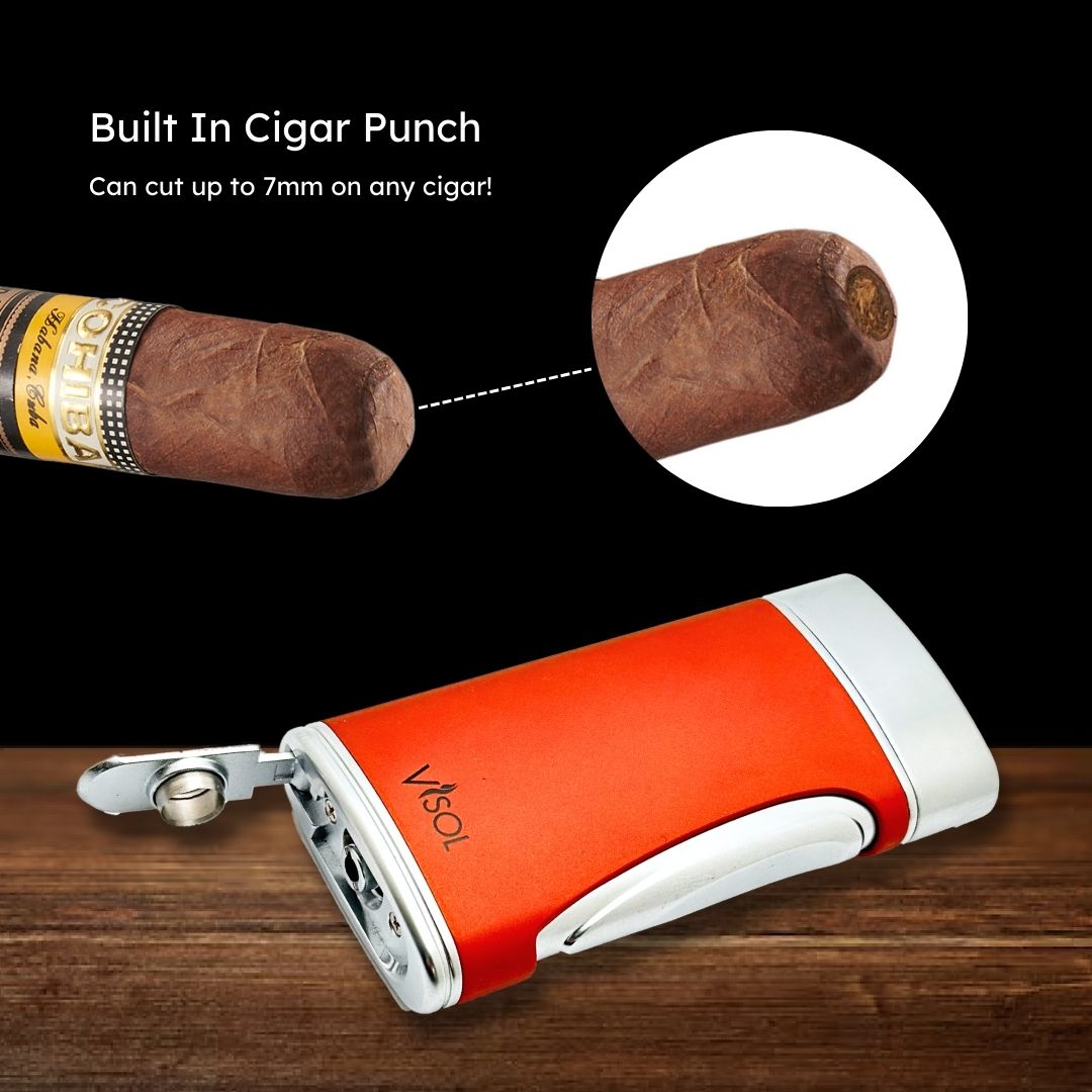 Visol DuoMatt Burnt Orange Double Flame Cigar Lighter - Windproof Jet Torch for Cigars, Cigarettes & Outdoor Use - Perfect for Smoking, Camping & BBQ Accessories