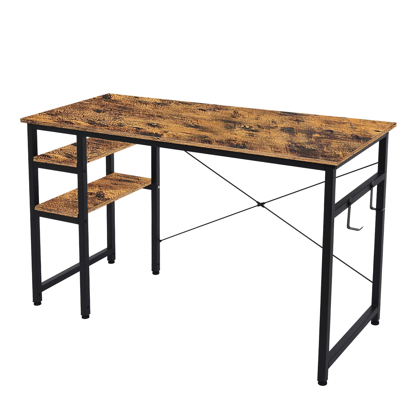 Rustic Brown Computer Desk with 2 Storage Shelves - Modern Home Office Desk for PC, Laptop & Notebook | Left or Right Side Storage | Wood Table with Metal Frame | Perfect for Small Spaces, Study Rooms & Home Offices (Brown, 48