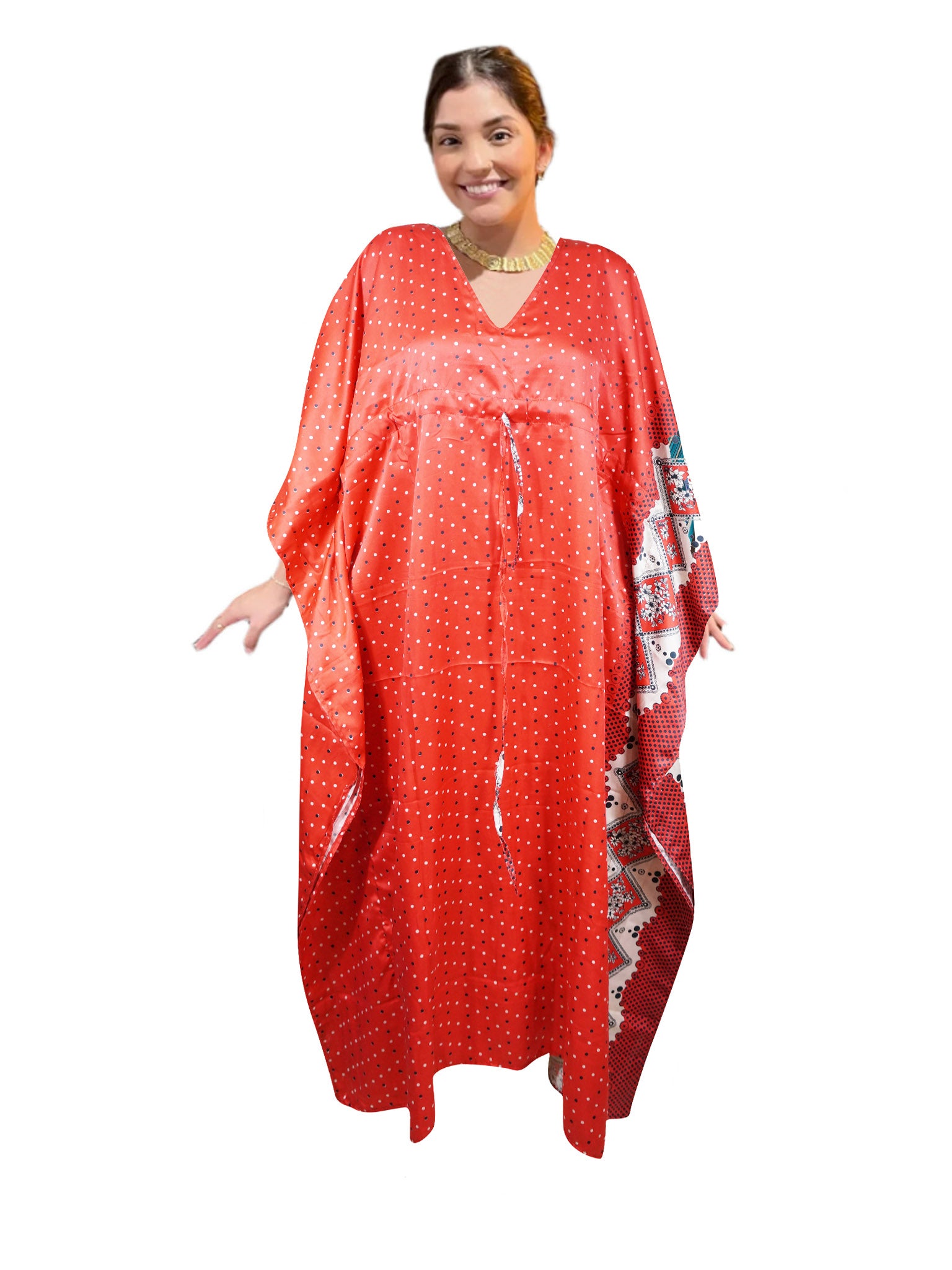 Boho Red Maxi Kaftan Dress for Women - Floral Printed Beach Cover Up, Resort & Vacation Wear, Plus Size 2XL - Perfect for Pool Parties, Summer Getaways and Tropical Vacations