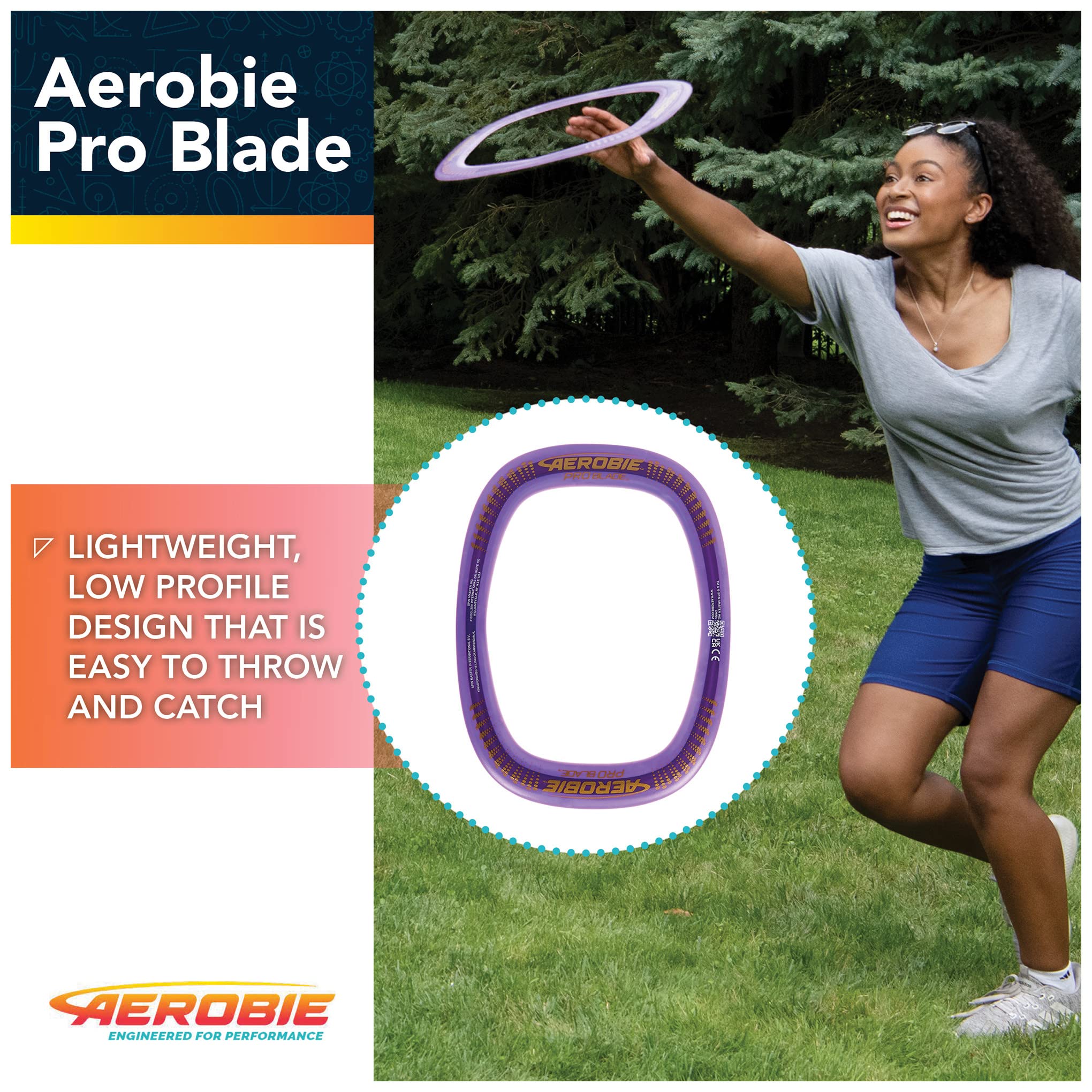 Aerobie Pro Blade Throw Ring - Lightweight Flying Disc for Kids & Adults, Perfect for Disc Golf, Backyard Games, Outdoor Activities - Fun Family Toy for Ages 5+ (Purple) | Great for Picnics, Beach Days & Park Play