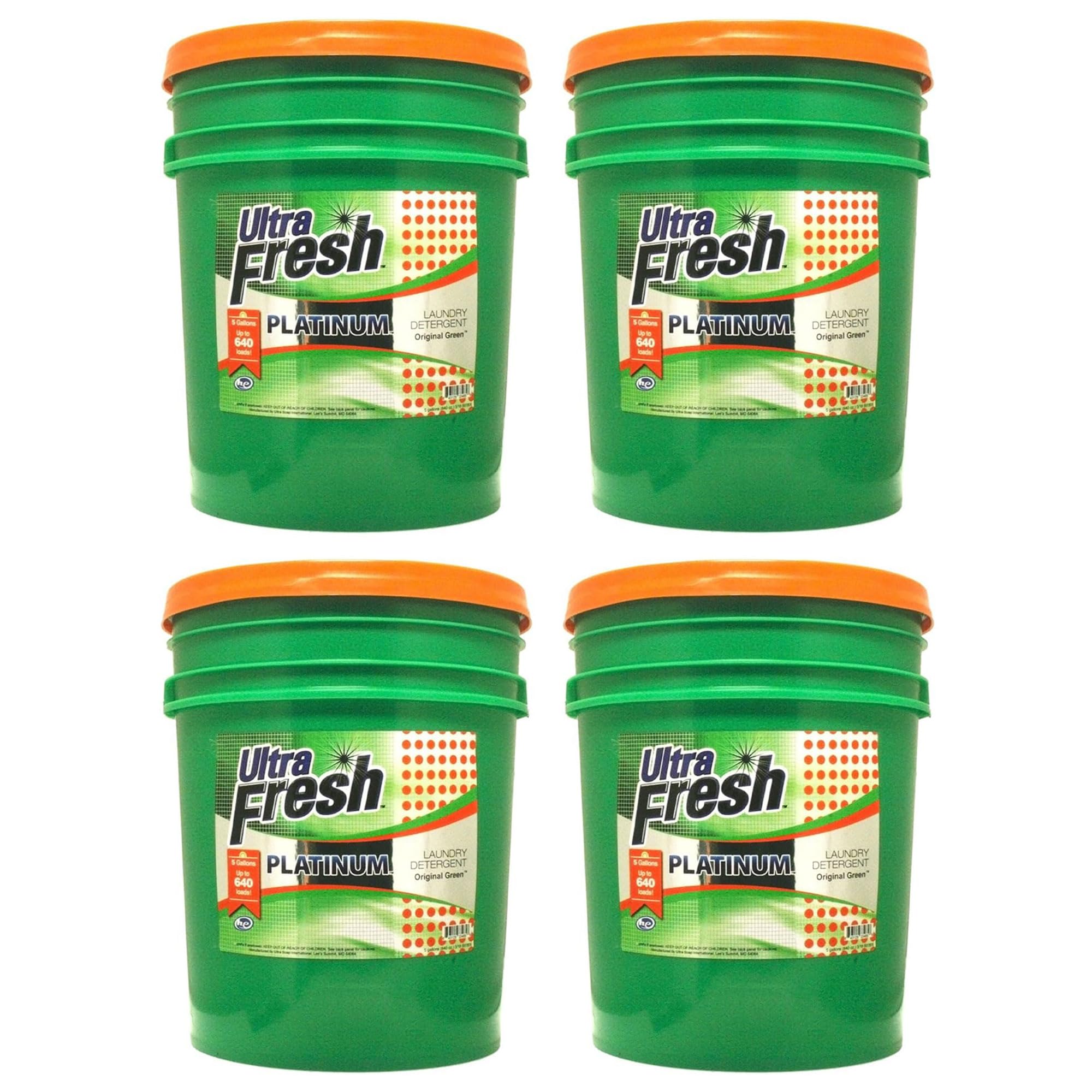 6X Platinum 5 Gallon Laundry Detergent Liquid - All Machine Compatible with Easy Dispensing Pump (Up to 640 Loads) | Original Green Concentrated Formula (4 Pack) | Perfect for Large Families, Laundromats & Commercial Use