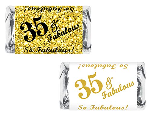 35 & Fabulous Mini Candy Bar Wrappers (Set of 60) - DIY Miniature Chocolate Bar Stickers & Labels for Birthday Party Favors, Baby Showers & Wedding Decorations - Made in USA - Perfect for Candy Buffets, Gift Packaging & Sweet Table Displays