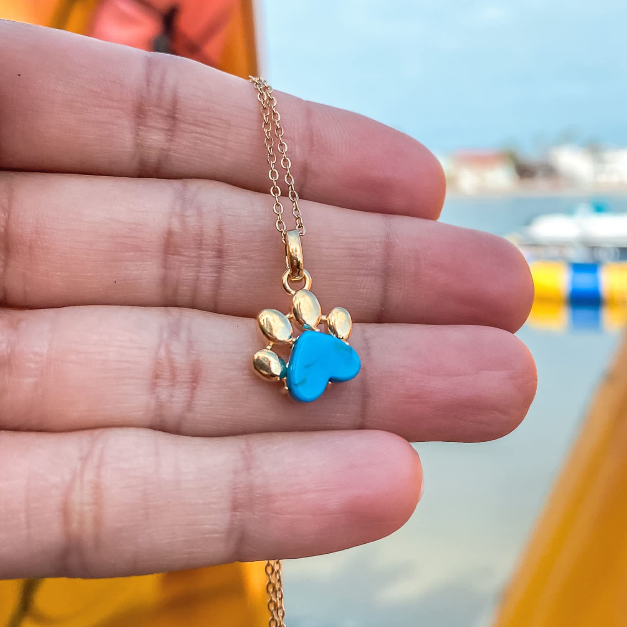 Turquoise Heart-Shaped Paw Print Charm Necklace for Women - Perfect Gift for Pet Lovers & Animal Enthusiasts | Ideal for Birthdays, Anniversaries & Everyday Wear