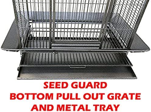 Extra Large Wrought Iron Bird Cage for Parrots - Durable Play Top Design for African Grey, Quaker, Amazon, Cockatiel, Sun Conure & More - Rolling Stand Included - Perfect for Home, Office or Outdoor Aviary Use