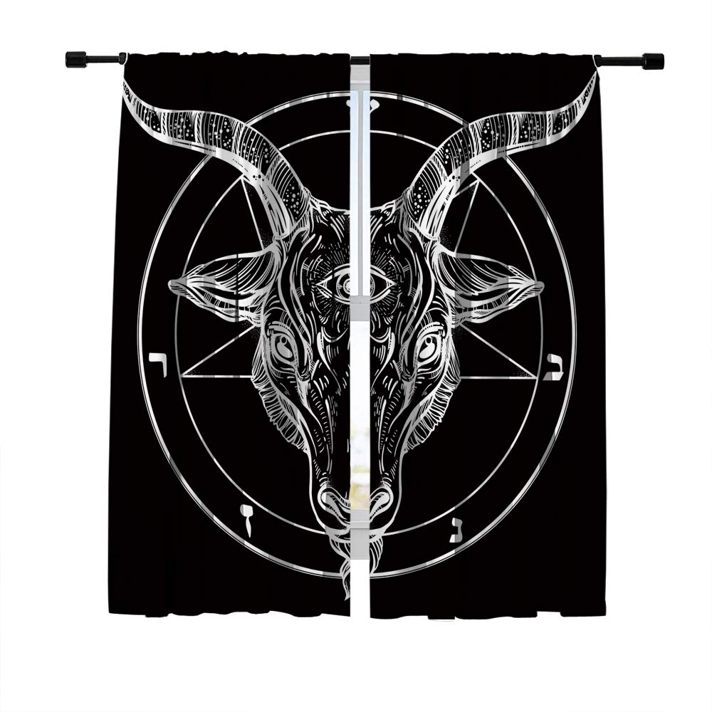 Blackout Curtains with Satanic Goat Head Pattern - Room Darkening Window Panels for Bedroom, Living Room & Kitchen - 2 Panels Set - Perfect for Home Decor, Privacy & Light Control