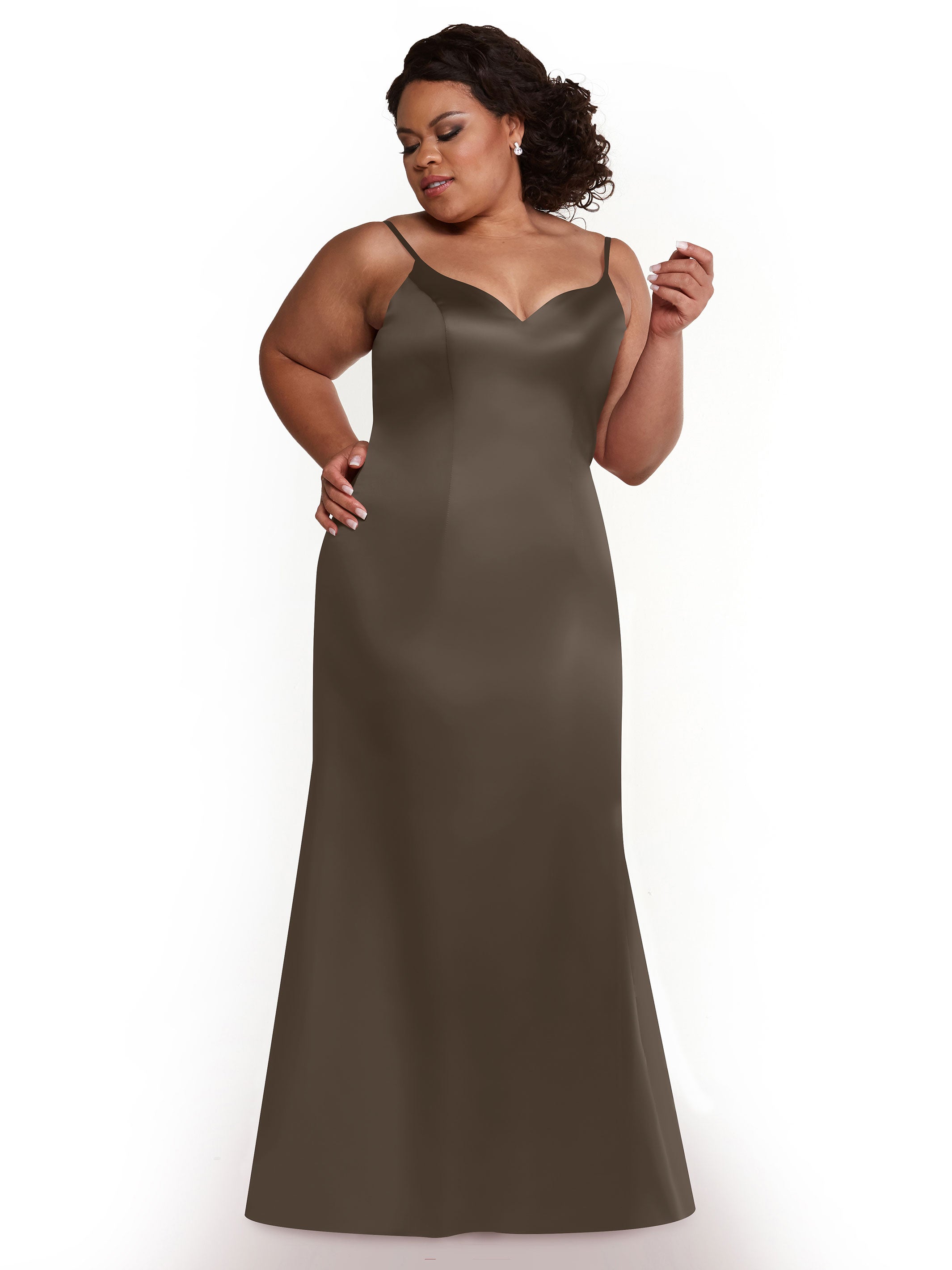 Elegant 80132 Fit and Flare Satin Bridesmaid Dress with High Slit - Perfect for Weddings, Prom, and Formal Events