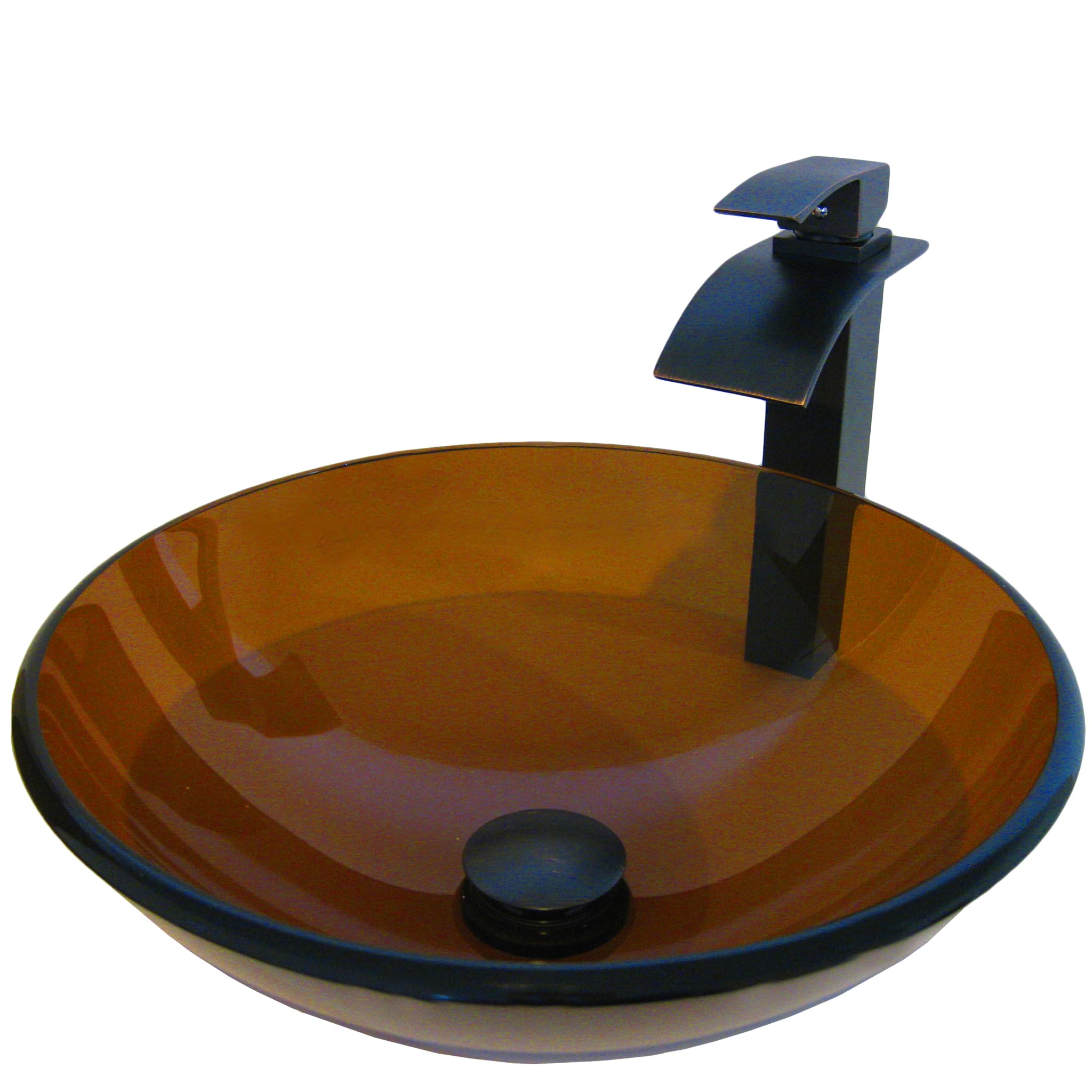 Novatto TY Glass Vessel Bathroom Sink Set in Oil Rubbed Bronze - Modern Above Counter Basin for Bathroom Vanity, Powder Room & Guest Bath Decor
