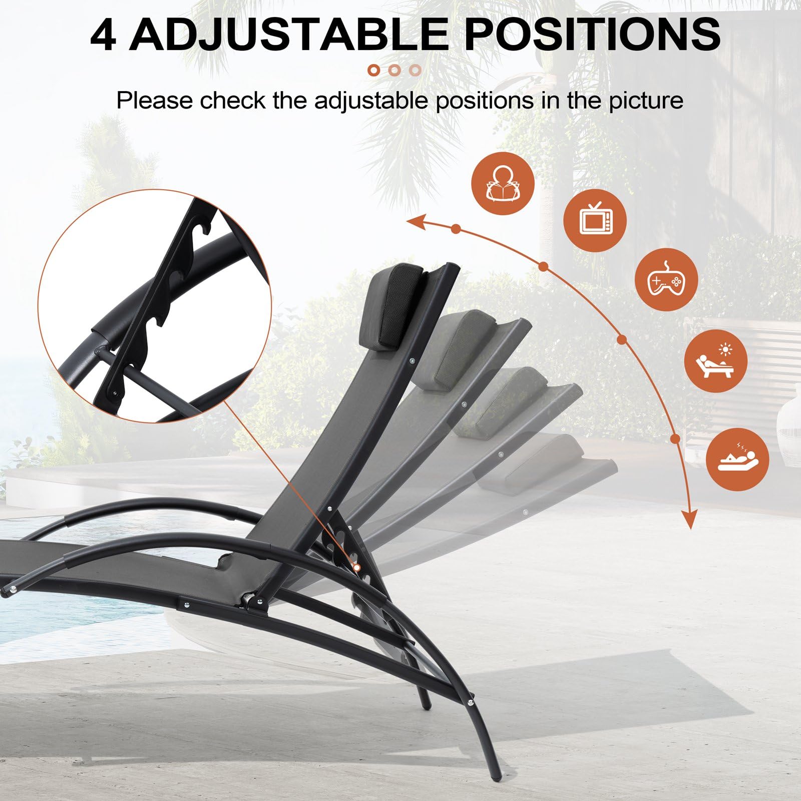 Crestlive 2-Pack Outdoor Chaise Lounge Chairs - Adjustable Reclining Poolside Sunbathing Chairs, All-Weather Patio Furniture for Backyard, Beach, Deck & Garden (Black) | Perfect for Relaxing by the Pool or Tanning in the Sun