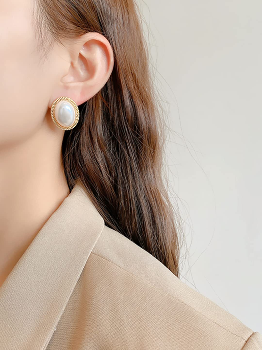 Elegant Gold-Toned Yellow Chime Pearl Stud Earrings for Women & Girls | Oval Shape Fashion Jewelry | Perfect for Parties, Weddings & Daily Wear