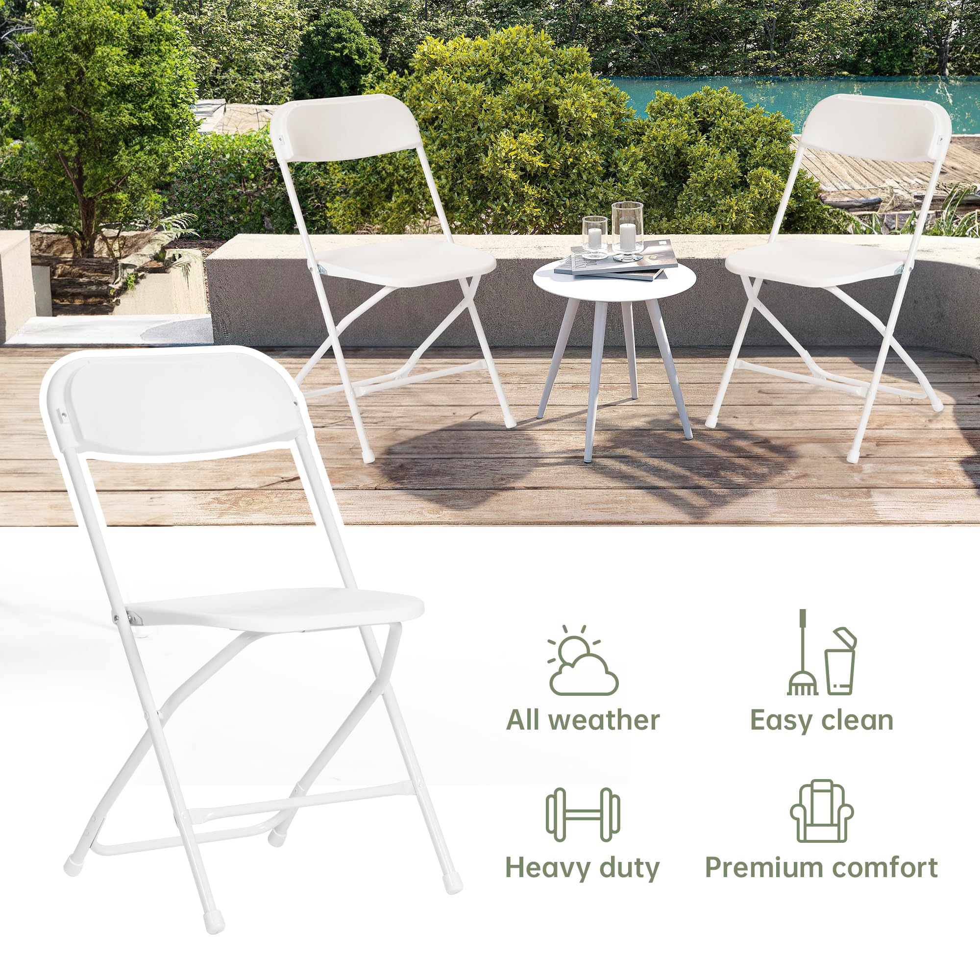 10-Pack Heavy Duty Plastic Folding Chairs - 650 LB Capacity Commercial Grade Stackable White Chairs for Wedding, Party, Banquet, Outdoor & Indoor Events - Portable Space-Saving Seating Solution