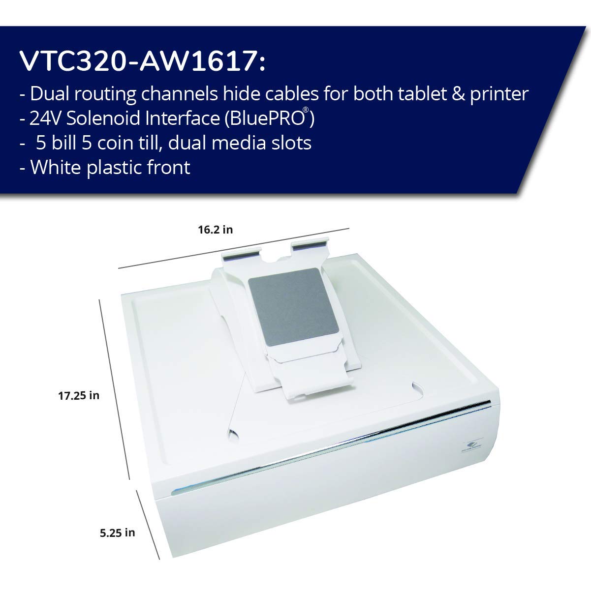 APG Stratis Integration System - USB POS Cash Drawer with 5 Bill & 5 Coin Compartments | VTC320-AW1617 White | Compatible with Tablets & Printers | Perfect for Retail Stores, Restaurants & Small Businesses