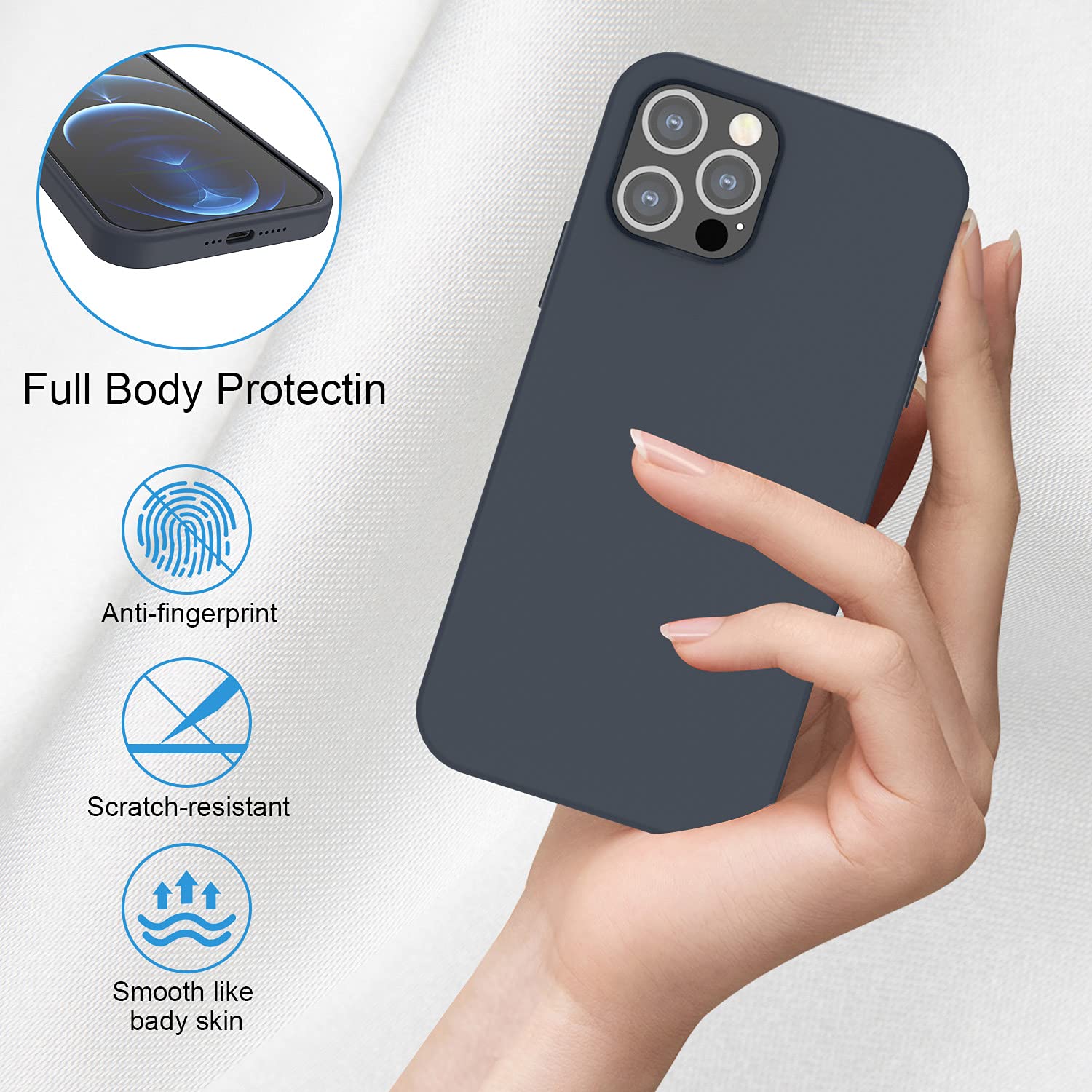 Magnetic iPhone 12/12 Pro Case - Slim Liquid Silicone Shockproof Cover with Built-in Magnets for MagSafe Compatibility | 6.1 Inch Protective Phone Case (Deep Navy) | Perfect for Everyday Use, Travel & Wireless Charging
