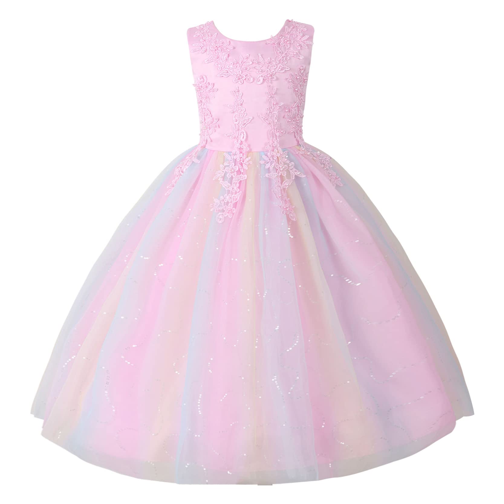 Duoremi Girls Floral Embroidered Beaded Junior Bridesmaid Dress - Elegant Wedding Pageant Gown with Flower Details for Special Occasions & Formal Events