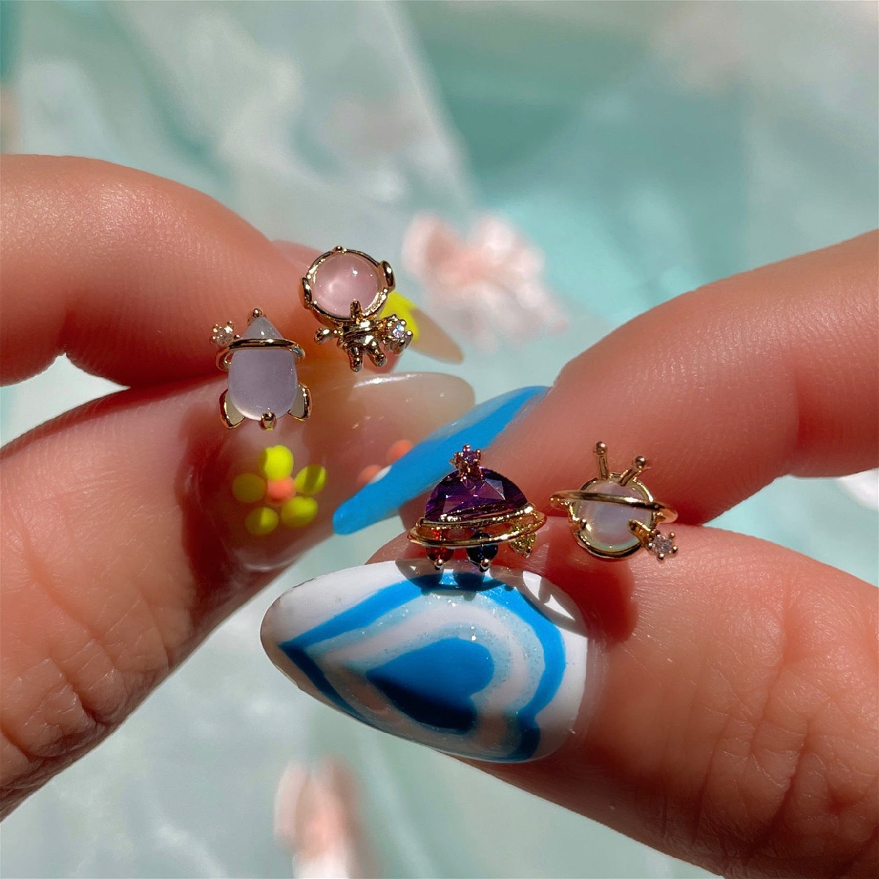 Creative Cartoon Outer Space Series Earrings Set - 4 Pc Stud Earrings for Women | Trendy Galaxy-Themed Jewelry for Daily Wear & Gift Giving
