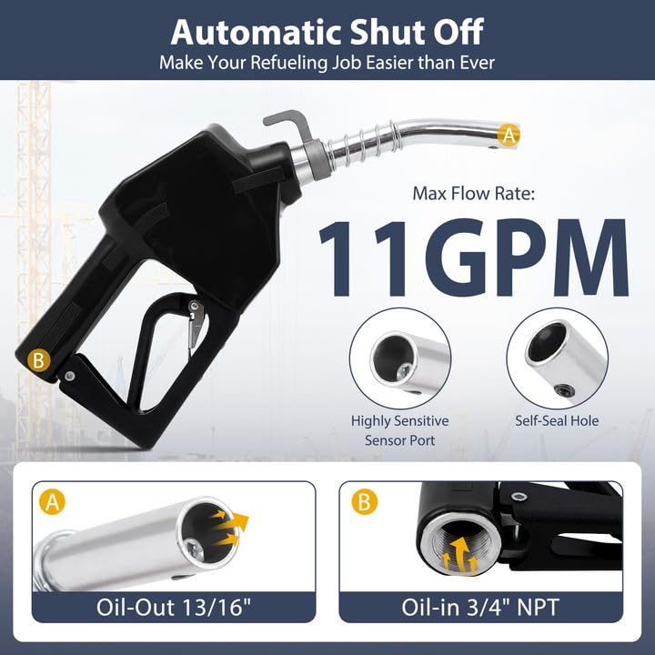 GARVEE 3/4 Inch NPT Auto Fuel Nozzle 13/16 Inch Spout 16 GPM with Swivel - High Flow Gasoline Diesel Nozzle for Trucks, Tractors, Boats & Industrial Equipment - Perfect for Fuel Transfer, Refueling & Fleet Maintenance