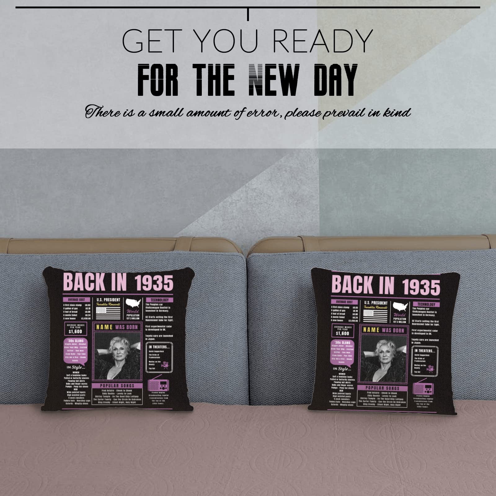 89th Birthday Gifts for Women & Men - Purple Custom Throw Pillow with 1935 Year Design, Super Soft Decorative Pillowcase for 89 Year Old Birthday Party Decor - Perfect for Sofa, Bed & Home Decor