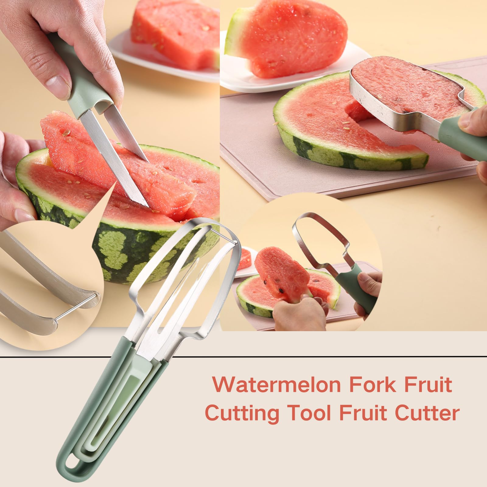 2024 New 3-in-1 Watermelon Slicer & Fork - Stainless Steel Fruit Cutting Tool for Camping, Picnics & Kitchen | Portable Melon Cutter with Easy Storage | Perfect for BBQs, Parties & Outdoor Adventures (1PC)