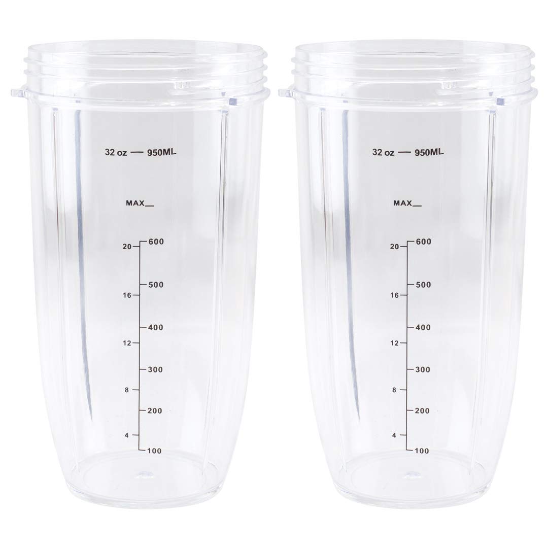 2 Pack 32 oz Tall Colossal Cup Replacement Parts for Nutri Bullet 600W & 900W Blenders - Compatible with NB-101B, NB-101S, NB-201 - Perfect for Smoothies, Shakes & Meal Prep
