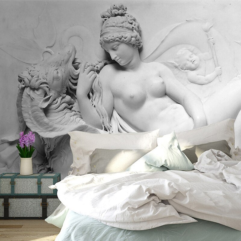 Ancient Theme Mountain Carving Wallpaper - Premium Peel & Stick Wall Mural for Living Room, Bedroom, Office Decor | Easy Installation & Removable Home Wall Art